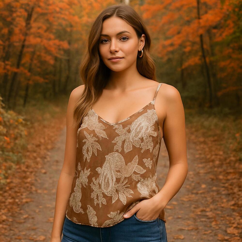 Mine Brown Earth Tones Paisley Tank Top Medium | Boho‎ Chic Feminine Cottagecore